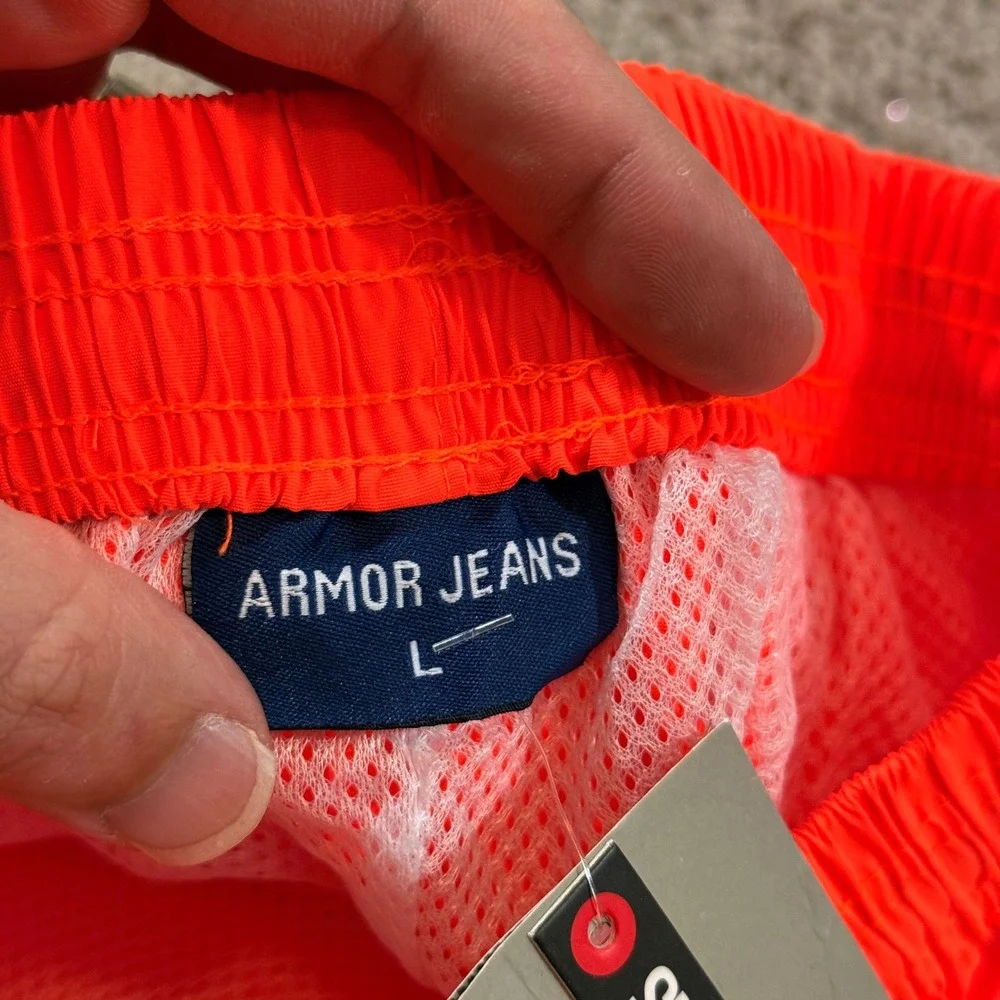 Armor Jeans Swim Trunks Mens Large Scarlet Neon Orange NEW AR-1006 Mesh Lined
